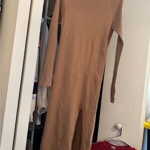 Mod Ref Long Sleeve Ribbed Dress - Tan